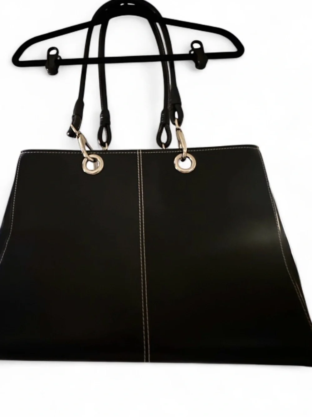 Vintage Wilsons Leather Black Structured Tote with Silver Grommet Details
